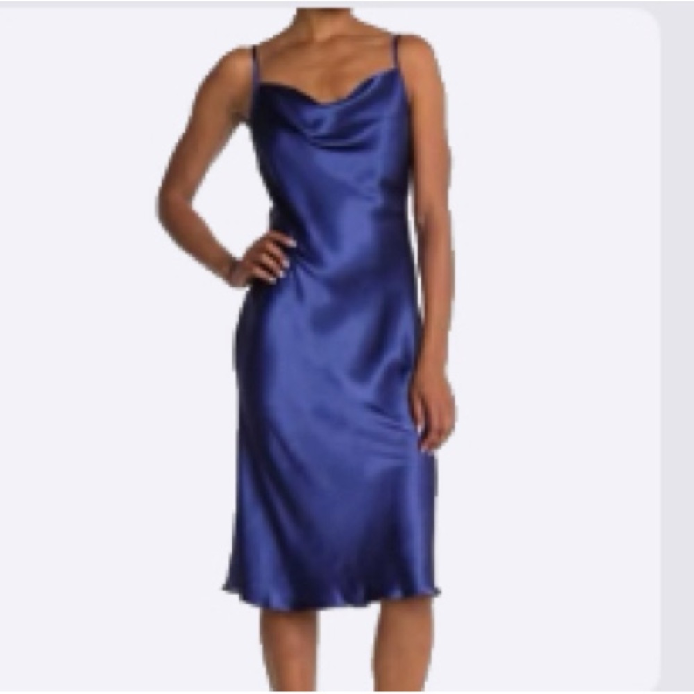 SOLD bebe Royal Blue Satin Midi Dress